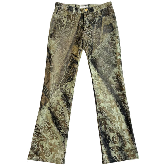 Roberto Cavalli Green Damask Printed Jeans