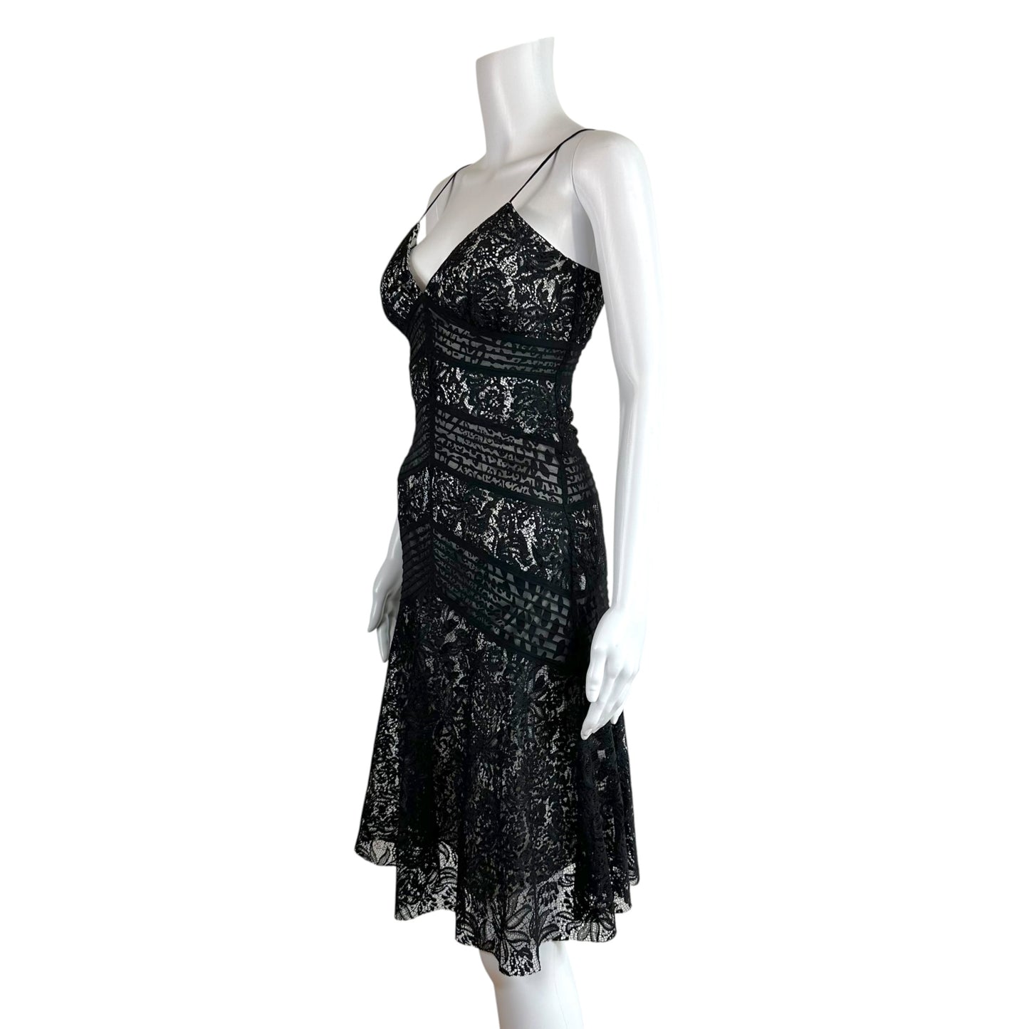 Roberto Cavalli Black Lace Leopard Paneled Midi Dress
