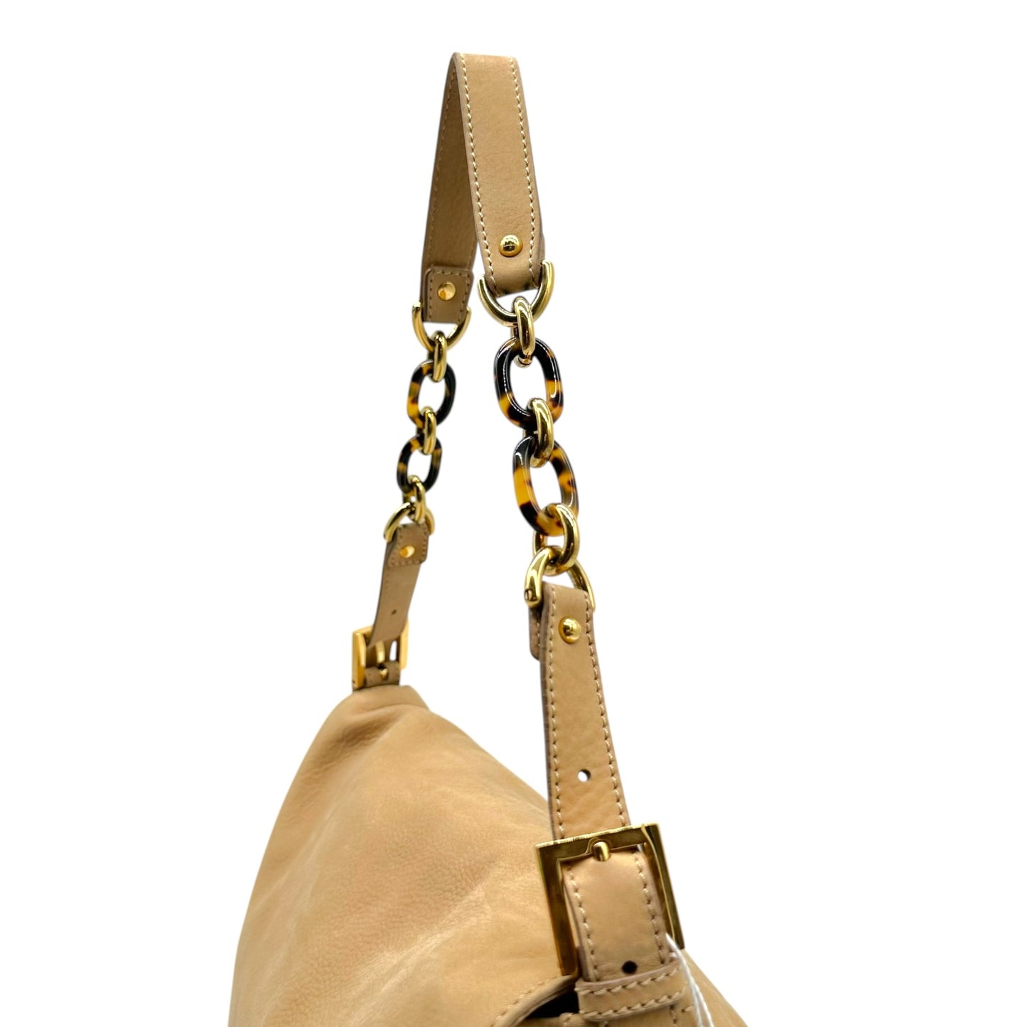 Fendi XL Mama Baguette Bag Tan Nubuck Burlwood Accent