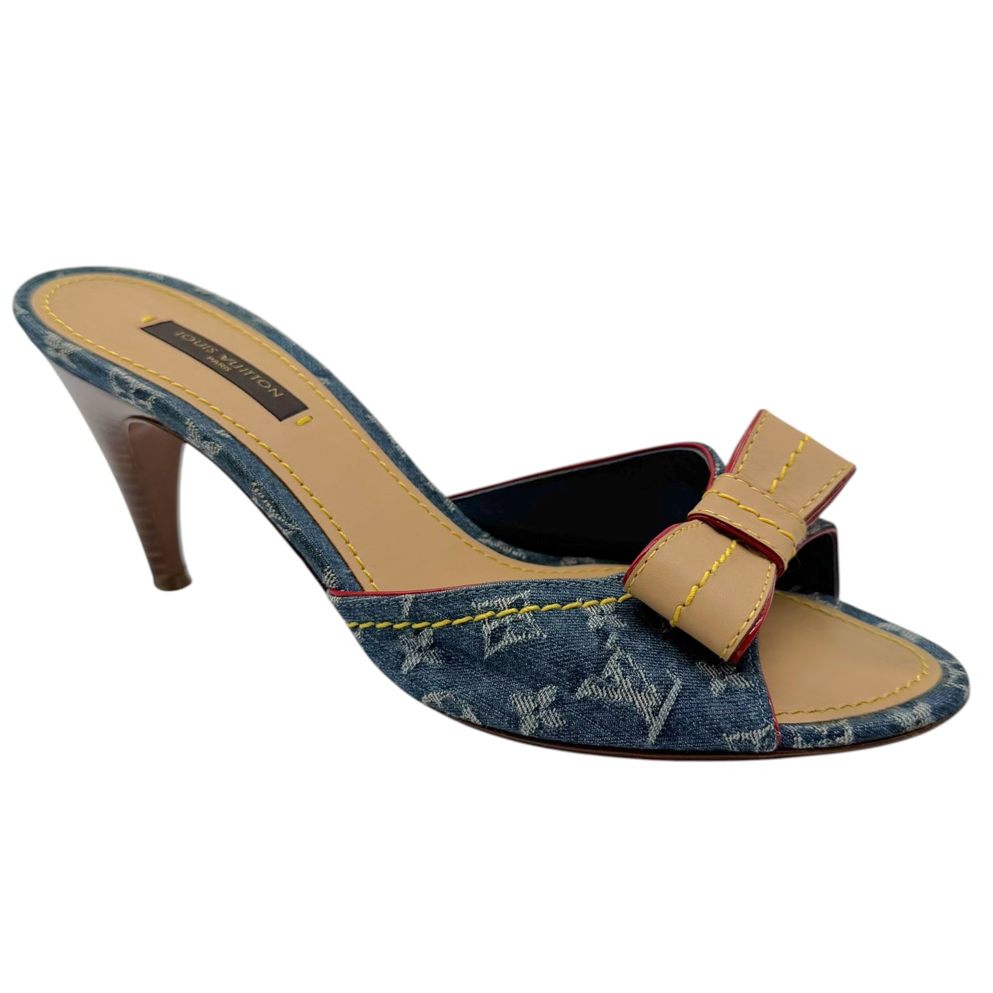 Louis Vuitton Denim Monogram Kitten Heel Mule Sandals