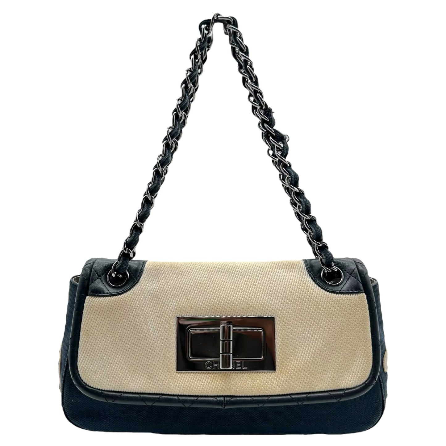Chanel Sport Navy & Ivory Canvas Mini Flap Bag - Outfit Repeater