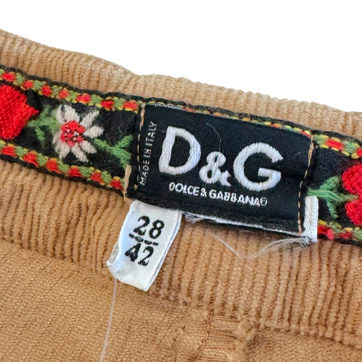 D&G Dolce & Gabbana F/W 2002 Brown Distressed Low Rise Corduroy Cargo Pants