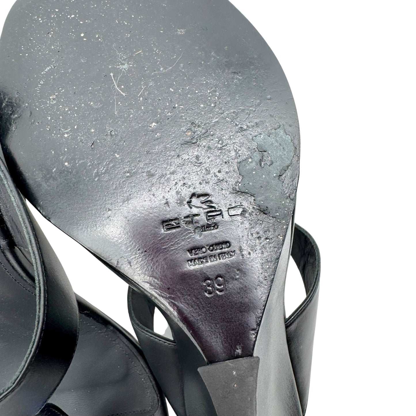 Etro Black Leather & Blue Bead Thong Sandal Wedge Heels