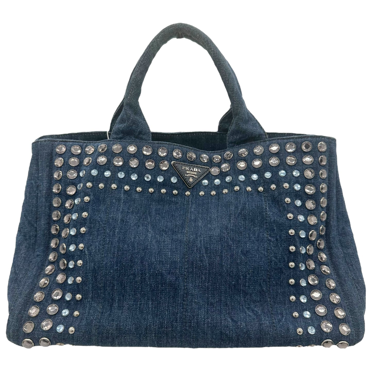 Prada Rhinestone Studded Denim Canapa Tote Bag
