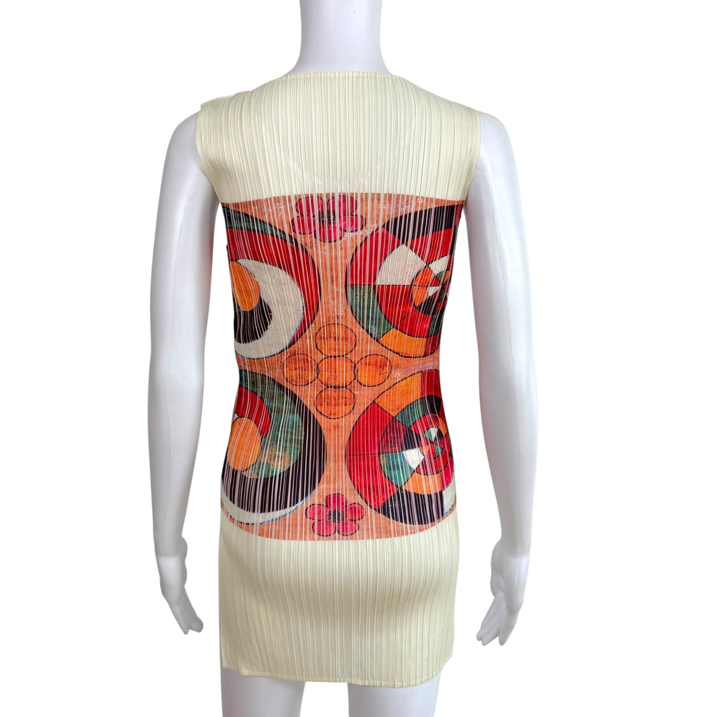 Issey Miyake Pleats Please Ivory Bamboo & Art Print Pleated Tunic Top Sz 3 NEW