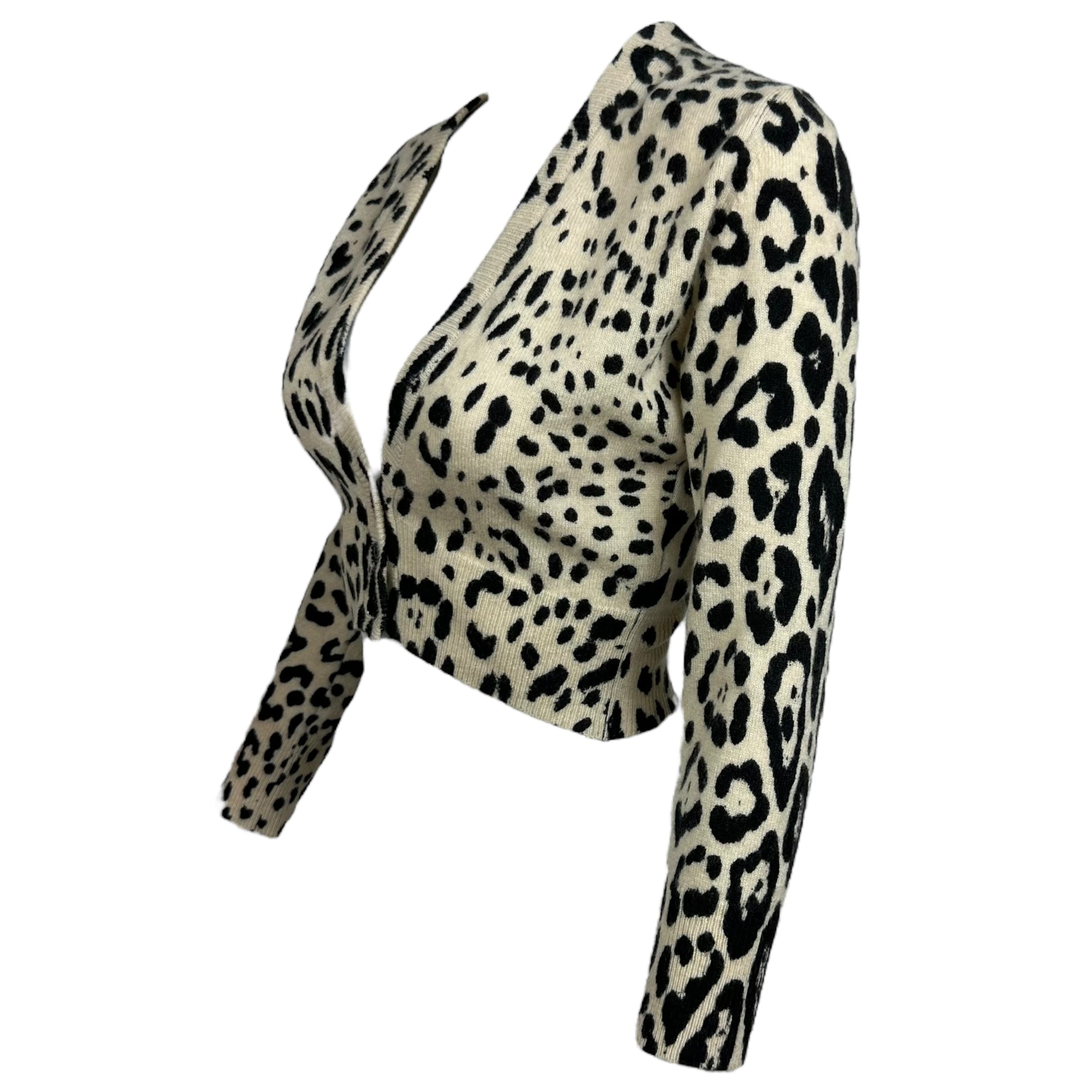 Dolce & Gabbana 3/4 Sleeve Cropped Leopard Print Cashmere Cardigan - Outfit Repeater