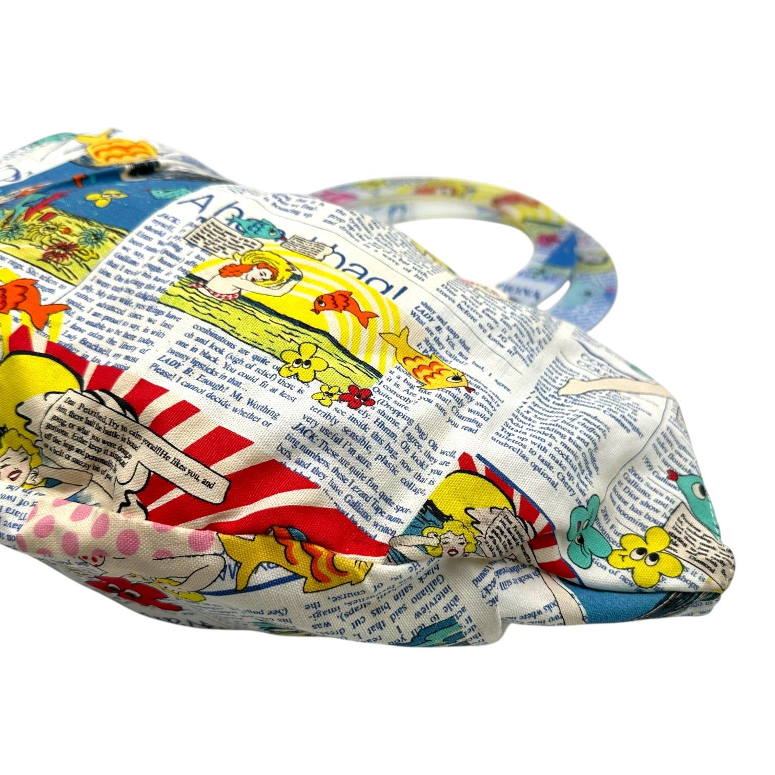 John Galliano Canvas Tote Handbag Multicolor Cartoon Print