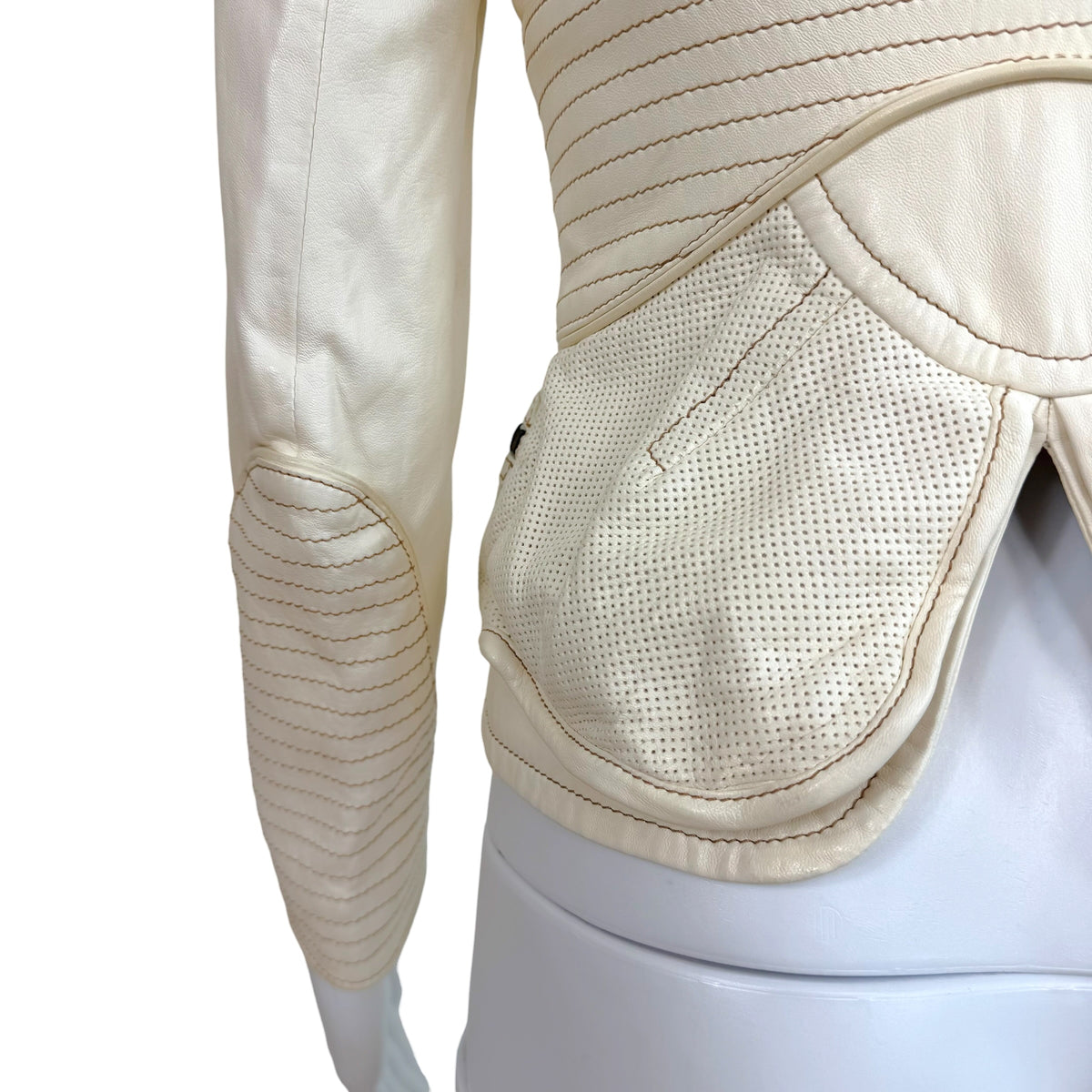 Dsquared2 White 3/4 Sleeve Contrast Stitch Leather Blazer Jacket
