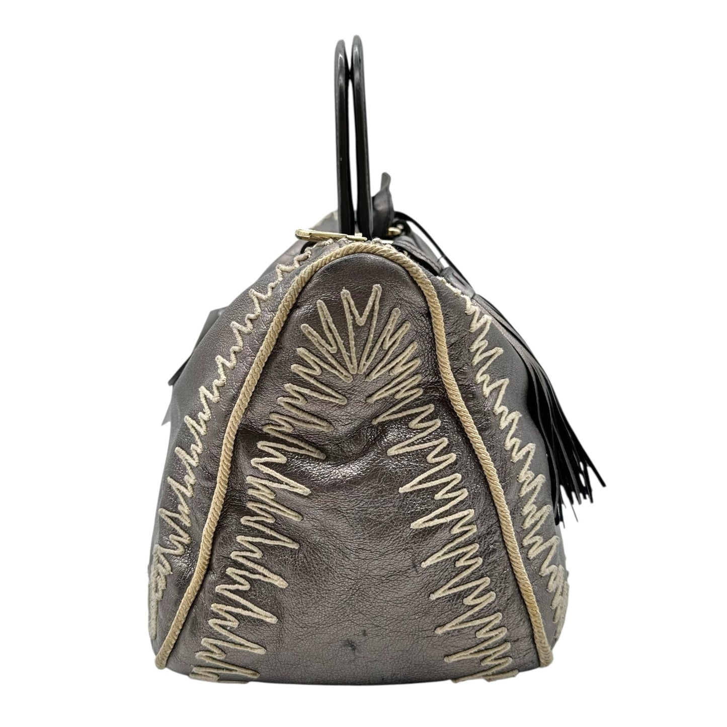 Yves Saint Laurent Rive Gauche Embroidered Metallic Leather Bowler Bag