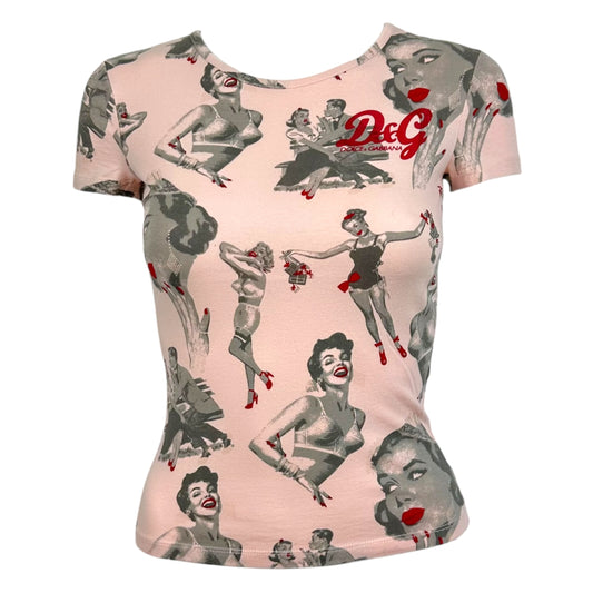 Dolce & Gabbana Pink Pin-Up Print Graphic T-Shirt