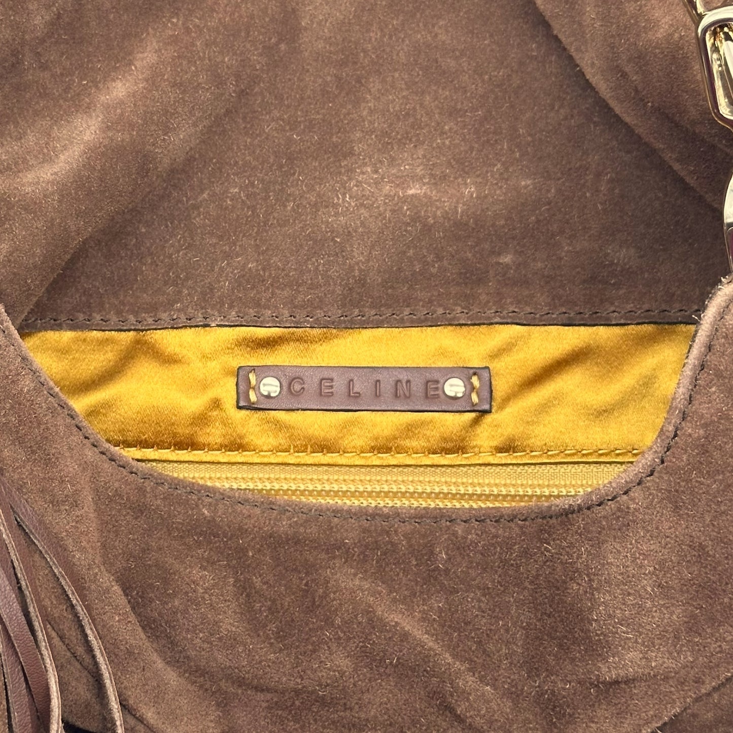 Celine Brown Suede Fringe Trim Shoulder Bag