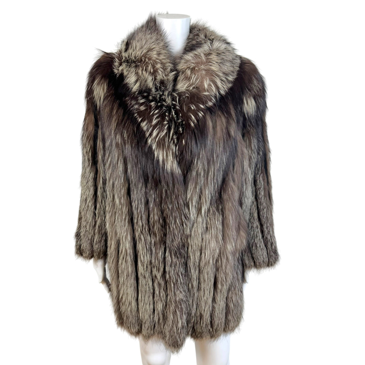 Saga Fox Mid-Length Coat Ivory Tipped Silver Fox Fur