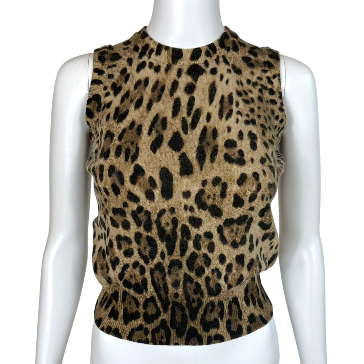 Dolce & Gabbana Leopard Print Wool & Cashmere Knit Sleeveless Top