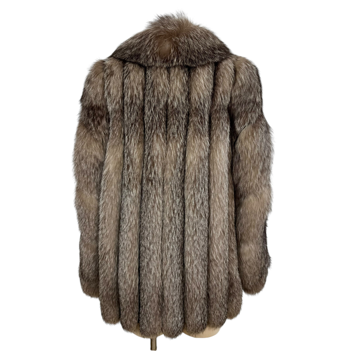 Malvoisic Silver Fox Fur Coat Gray Open Front 1990s