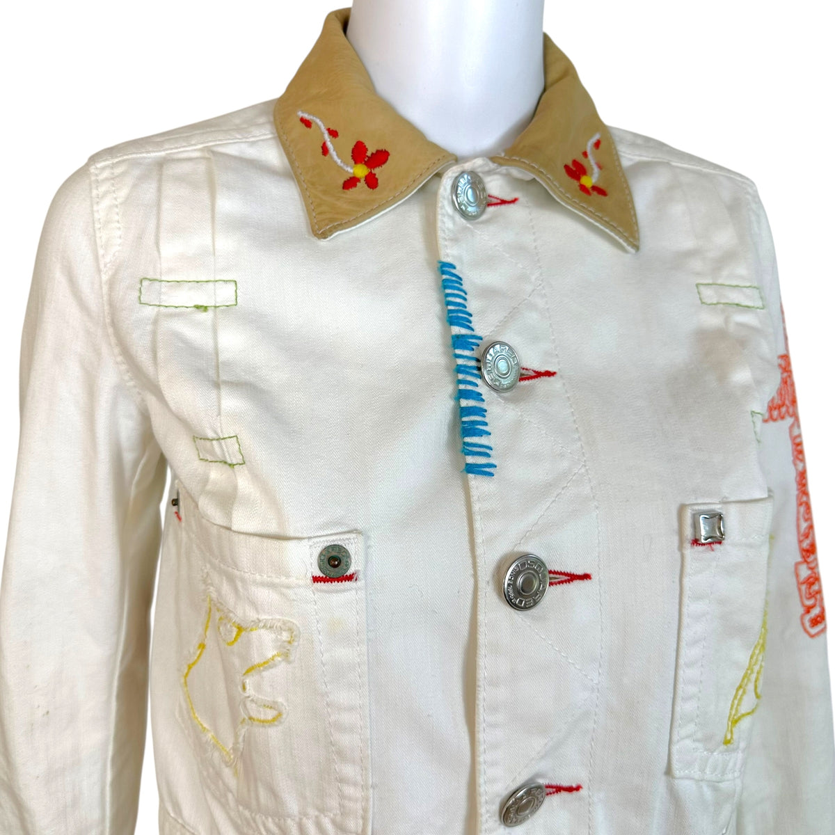 Dsquared2 White Denim Embroidered Crop Jacket