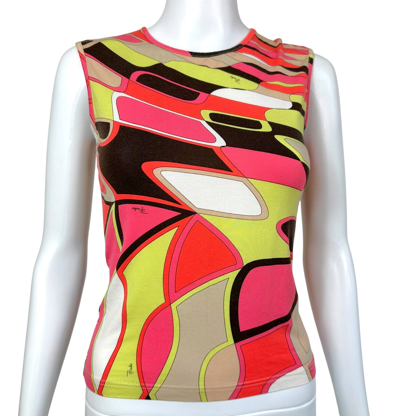 Emilio Pucci Pink & Brown Printed Long Sleeveless Tank Top