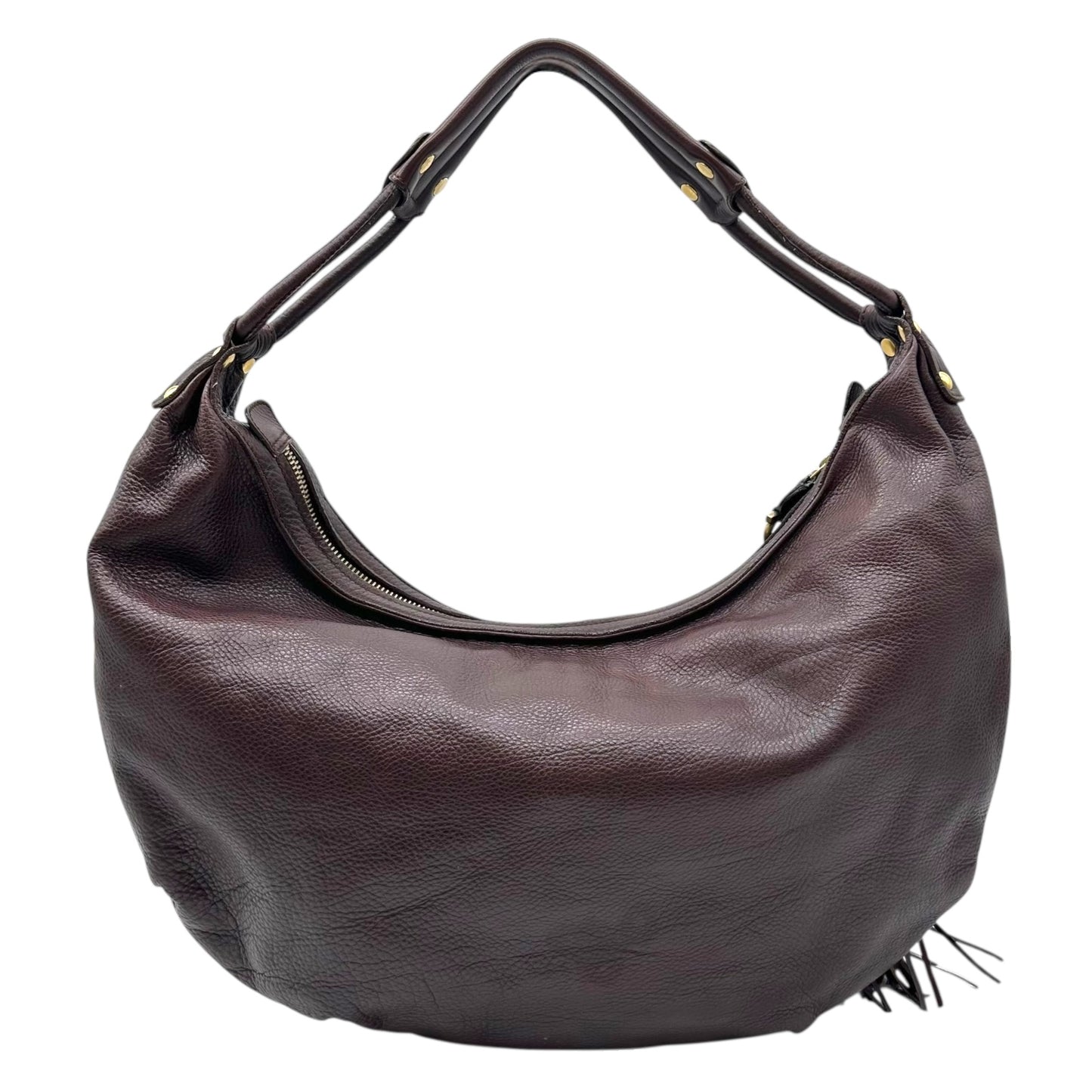 Salvatore Ferragamo Brown Leather Fringe Zip Oversized Hobo Bag