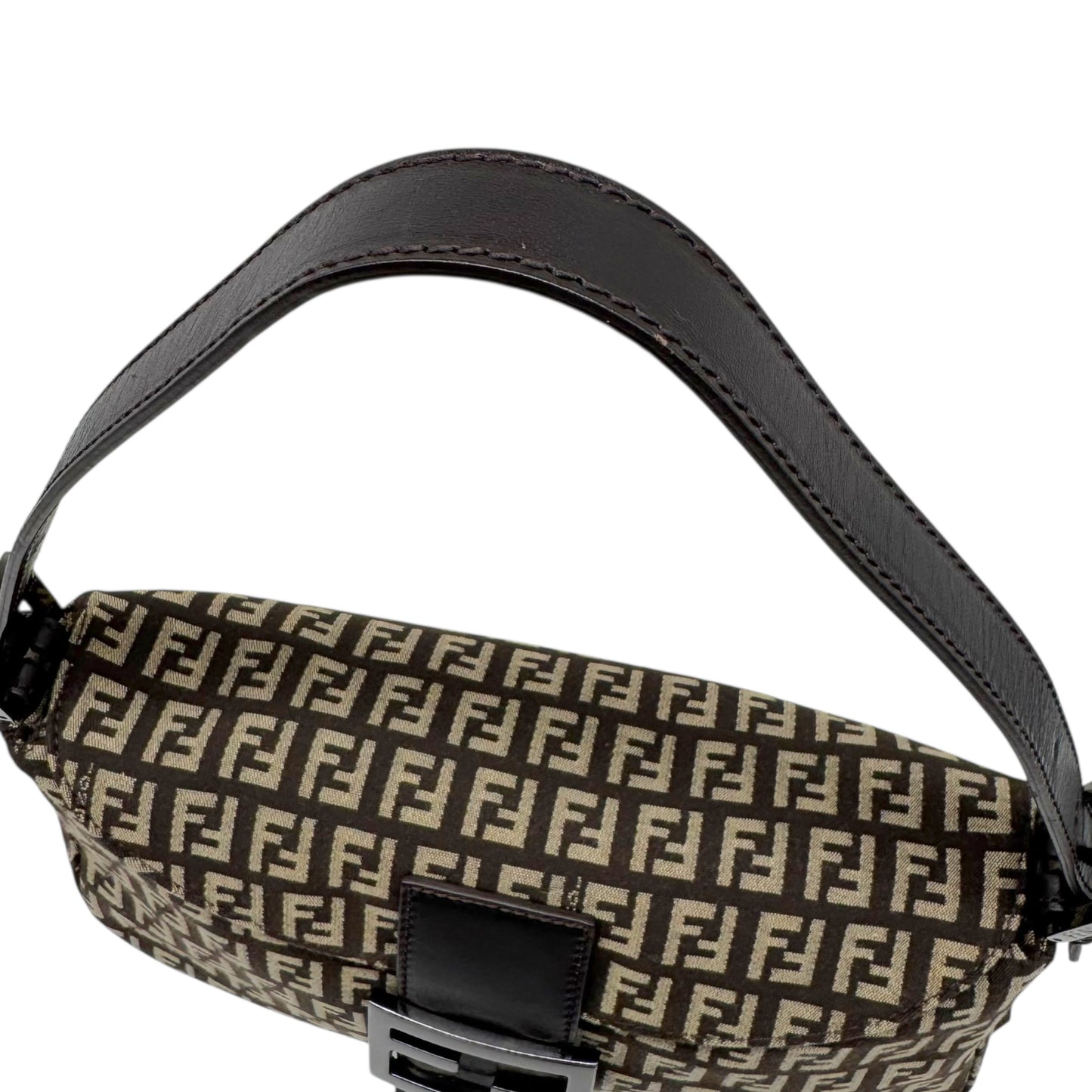 Fendi Brown Zucchino Monogram Fold-Over Baguette Bag