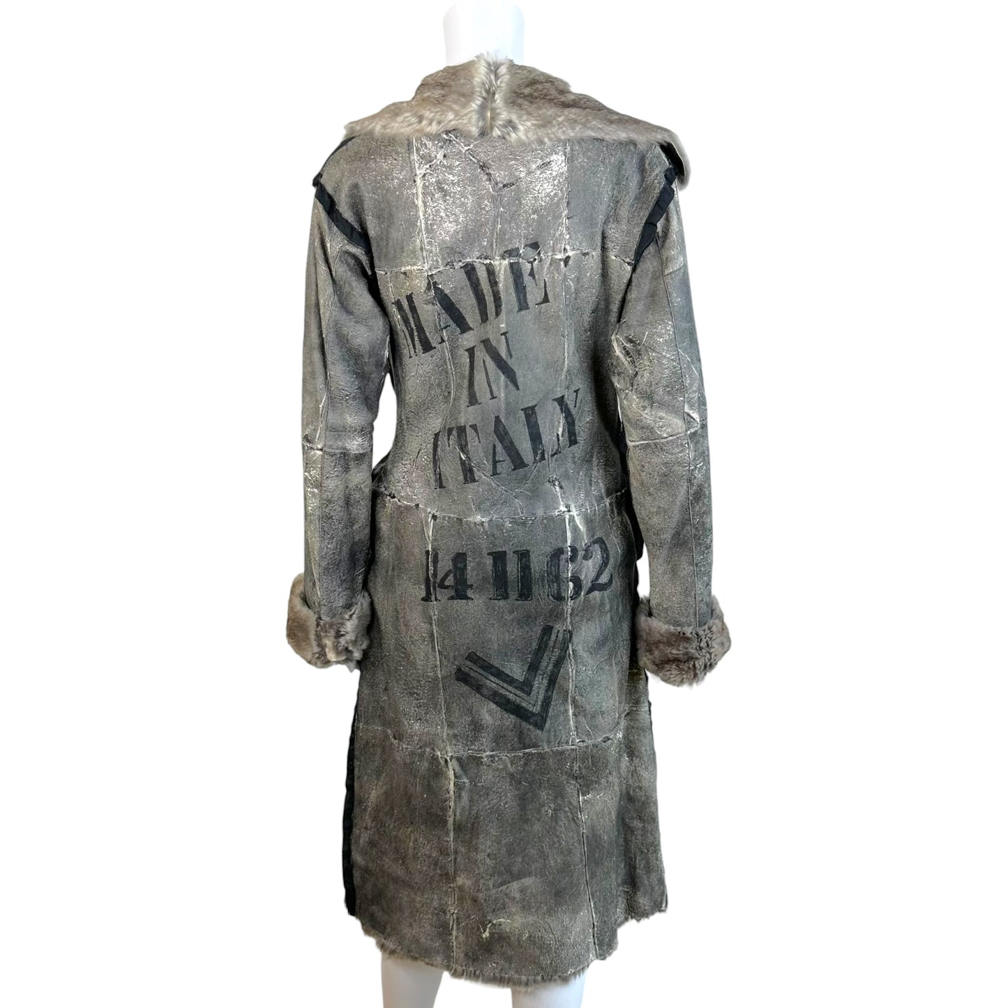 Dolce & Gabbana Gray Rabbit Fur Coat Distressed Print