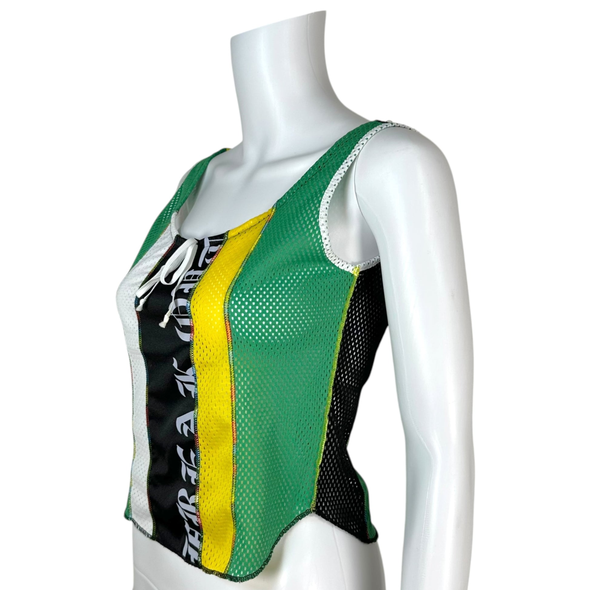 Miss Sixty Jersey Mesh Patchwork Top Green Yellow