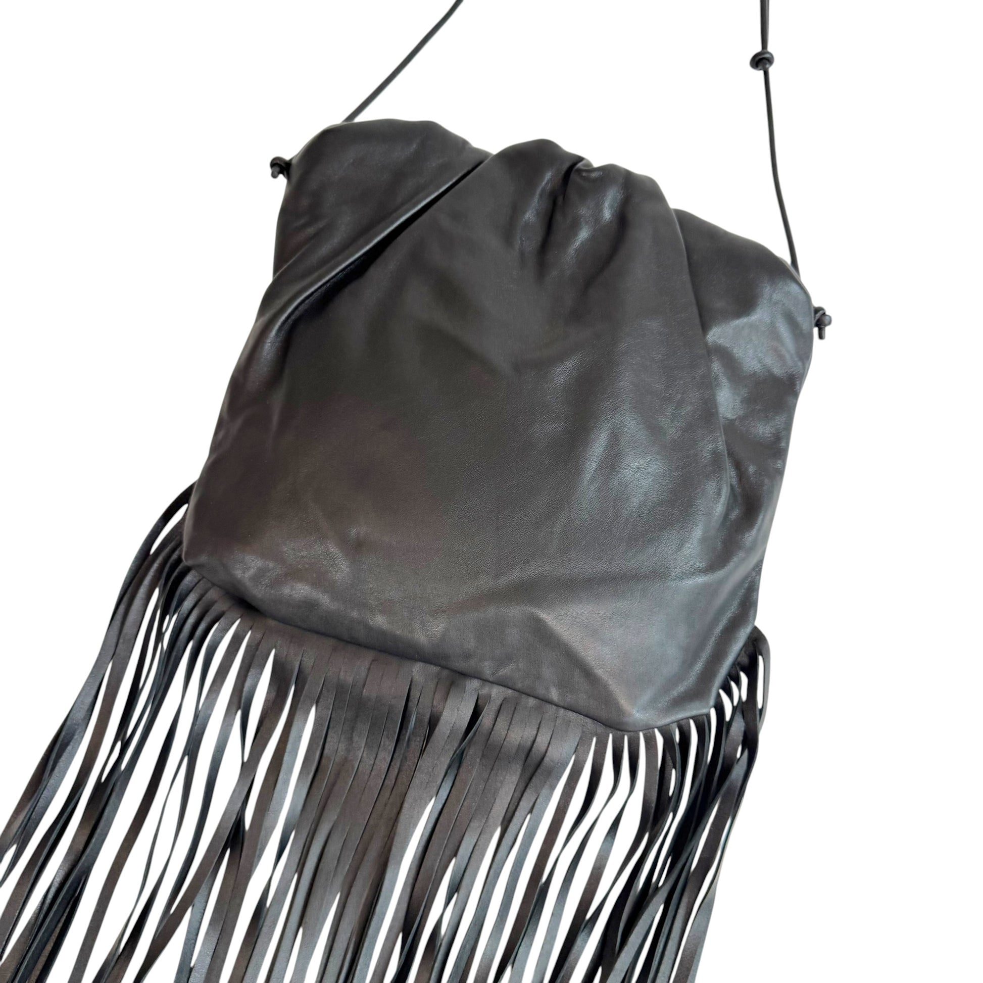 Bottega Veneta Black Fringe Pouch Shoulder Clutch Bag