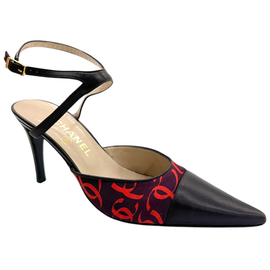 Chanel Purple & Pink Logo Pointed Toe Slingback Heels