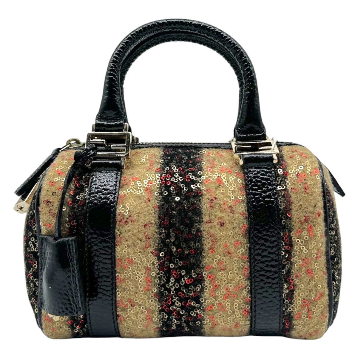 Fendi Striped & Sequin Mini Boston Handbag