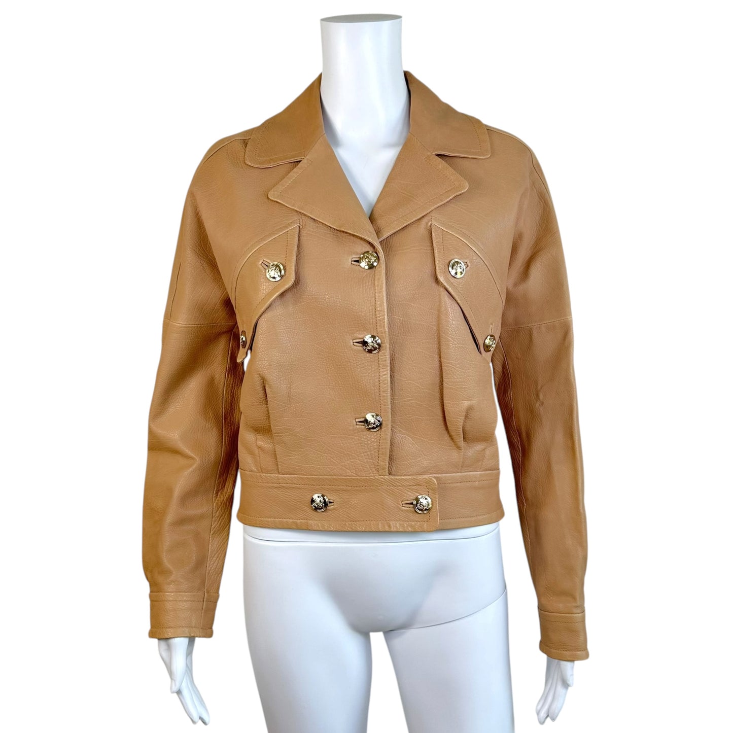 Gucci Beige Leather Cropped Dolman Sleeve Jacket