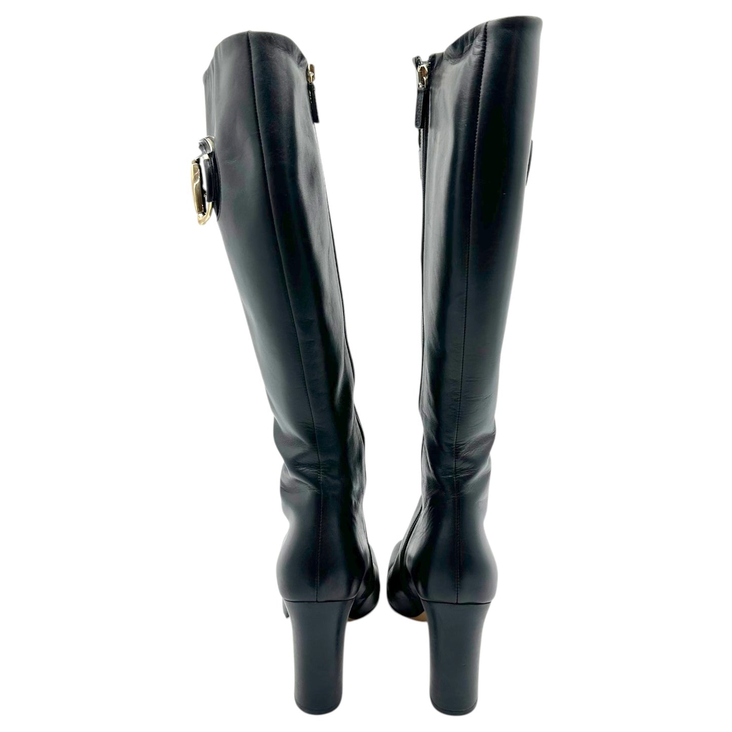 Gucci Black Leather Knee High Heeled Boots