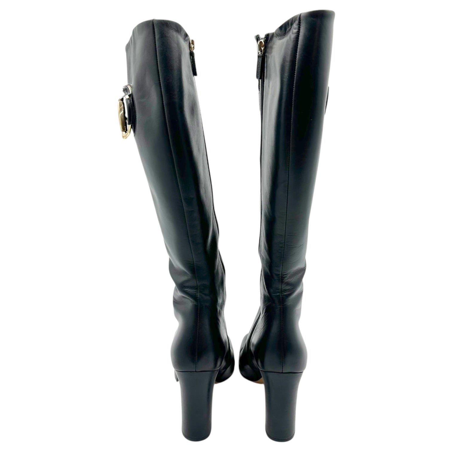 Gucci Black Leather Knee High Heeled Boots