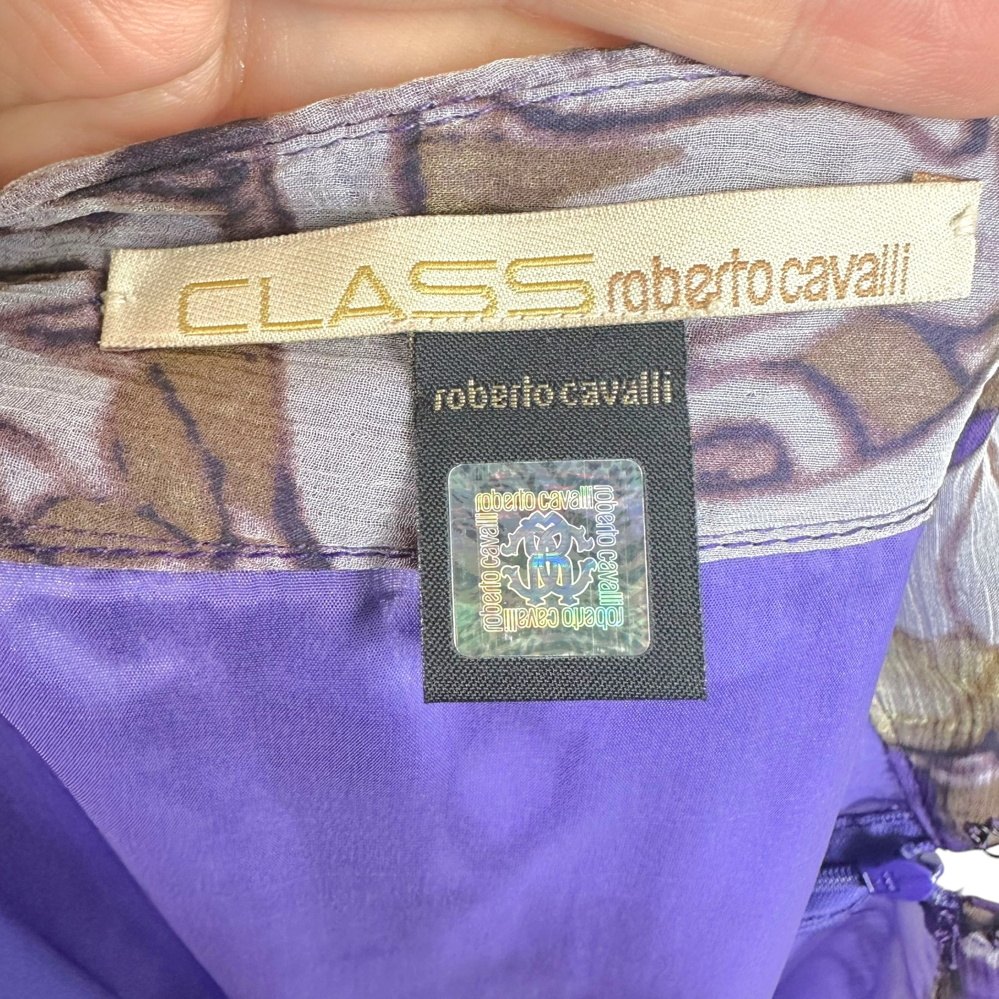 Roberto Cavalli Silk Midi Skirt Purple Floral Leopard Print