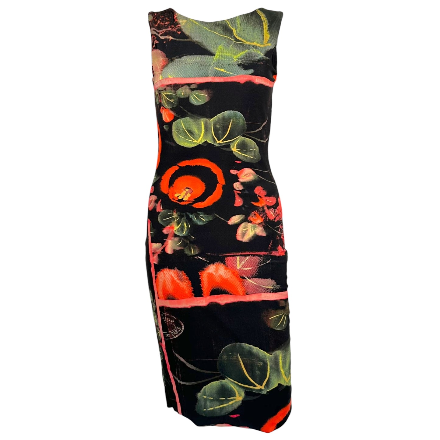 Jean Paul Gaultier Soleil Black Floral Print Spandex Midi Dress