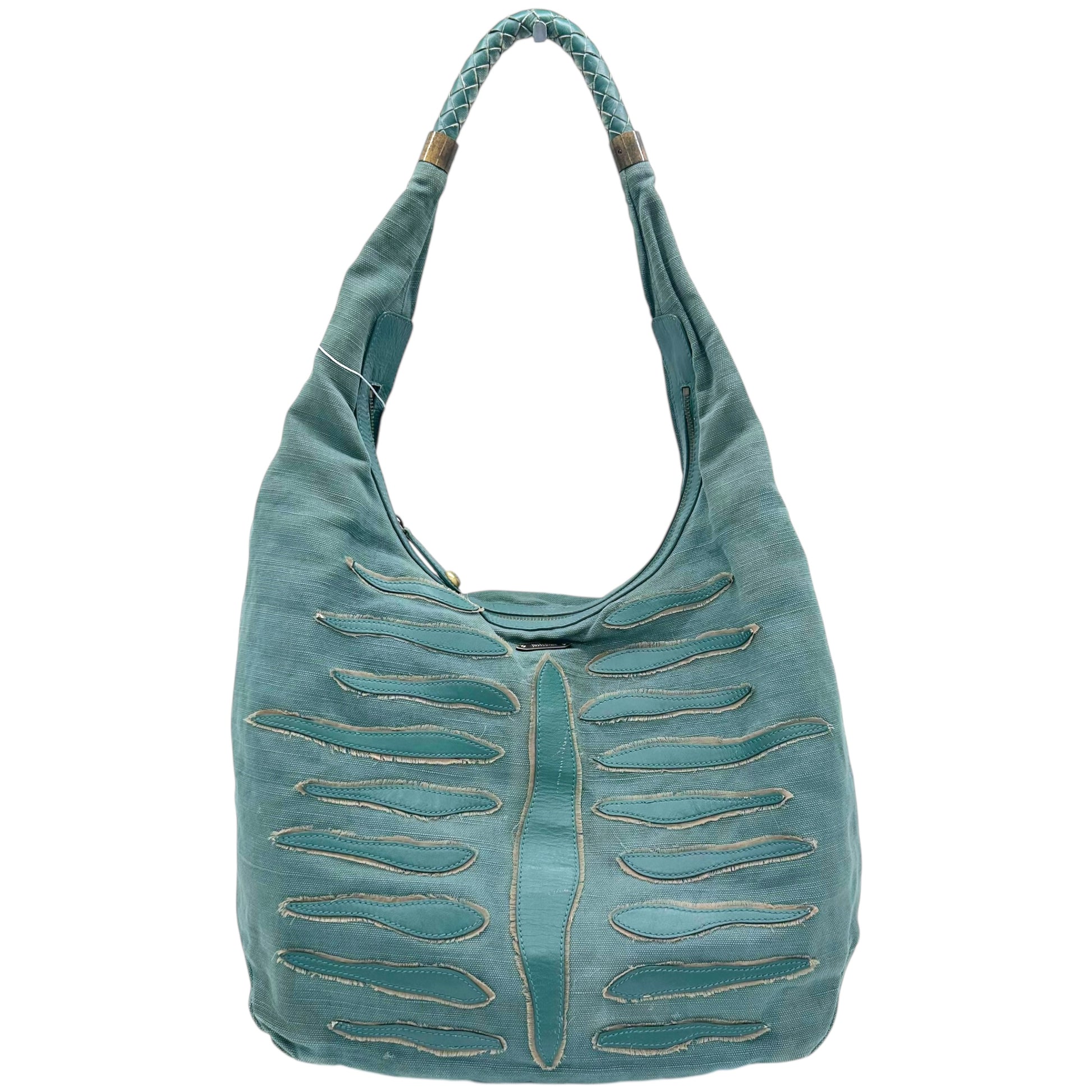Just Cavalli Roberto Cavalli Teal Canvas & Leather Embroidered Hobo Bag - Outfit Repeater