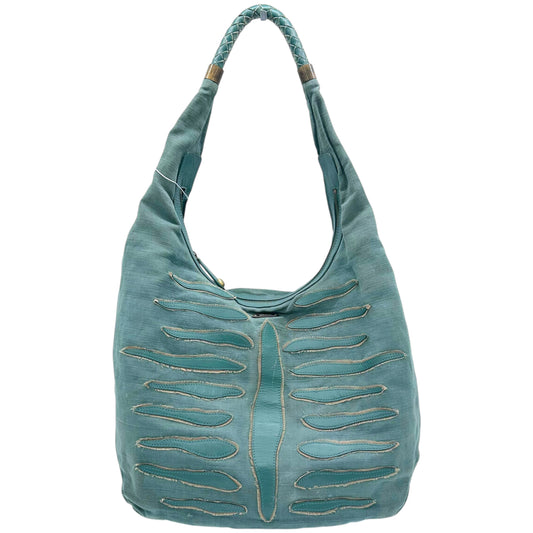 Just Cavalli Roberto Cavalli Teal Canvas & Leather Embroidered Hobo Bag - Outfit Repeater