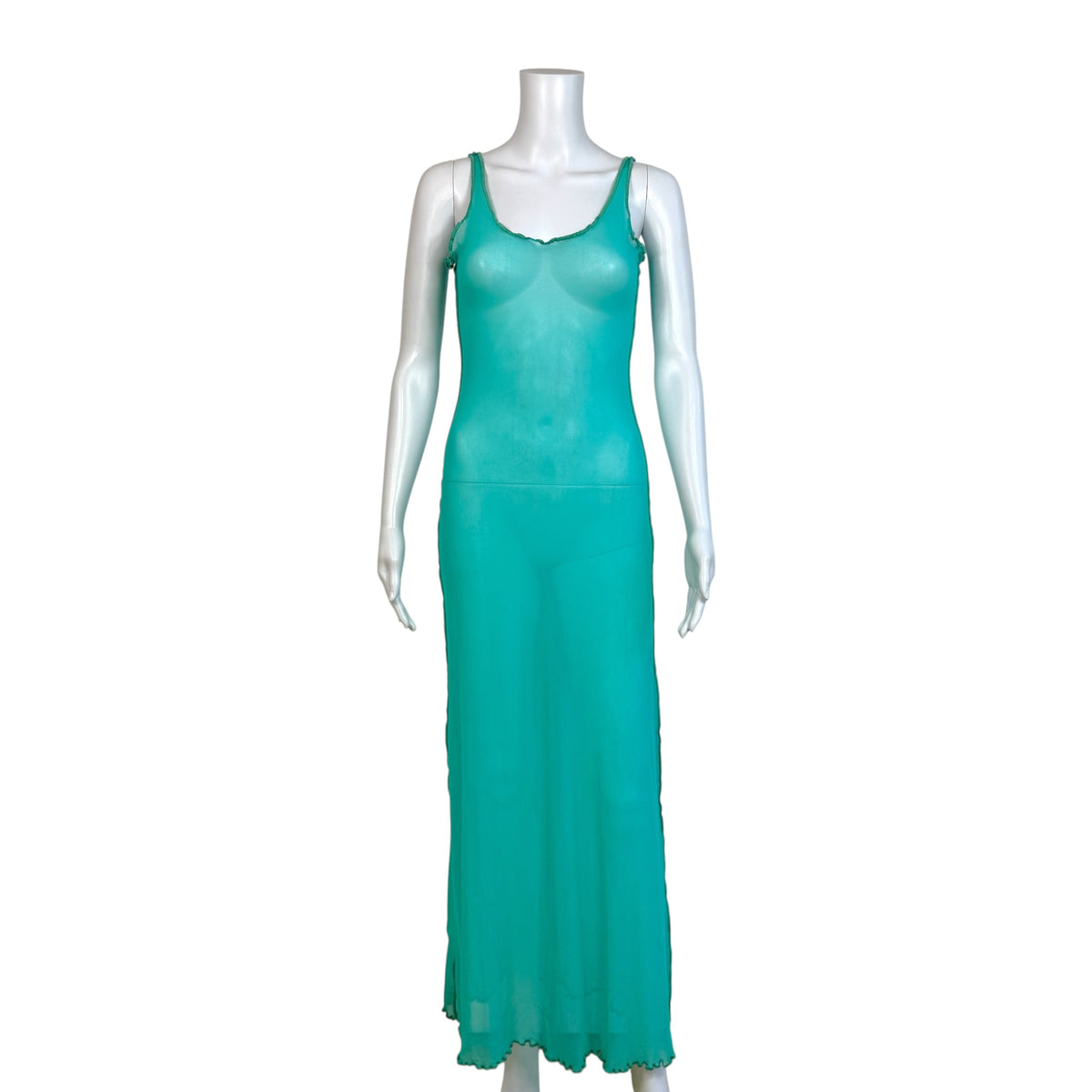 Jean Paul Gaultier Sheer Mesh Maxi Dress Turquoise Blue