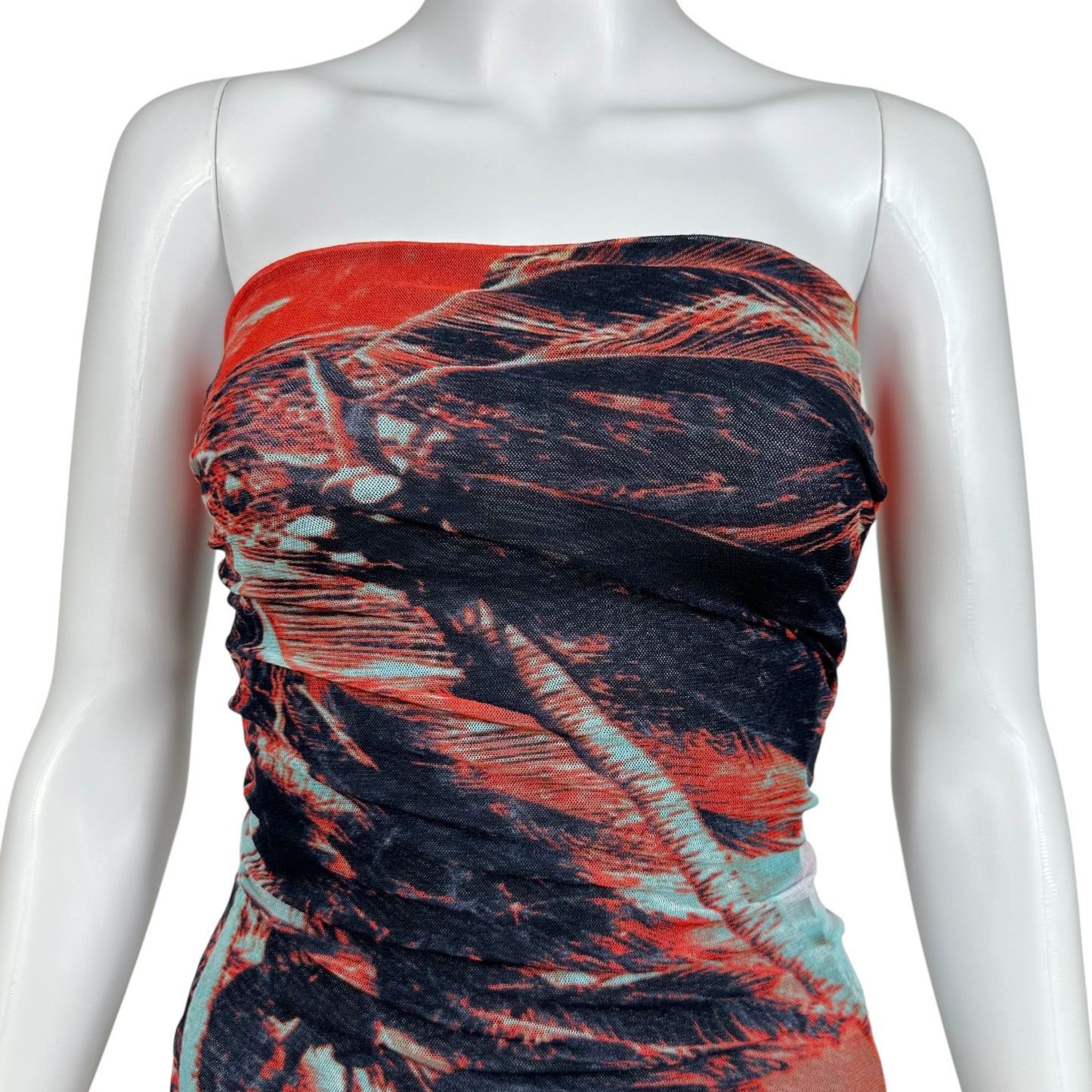 Jean Paul Gaultier Maxi Dress Palm Tree Print Strapless Red