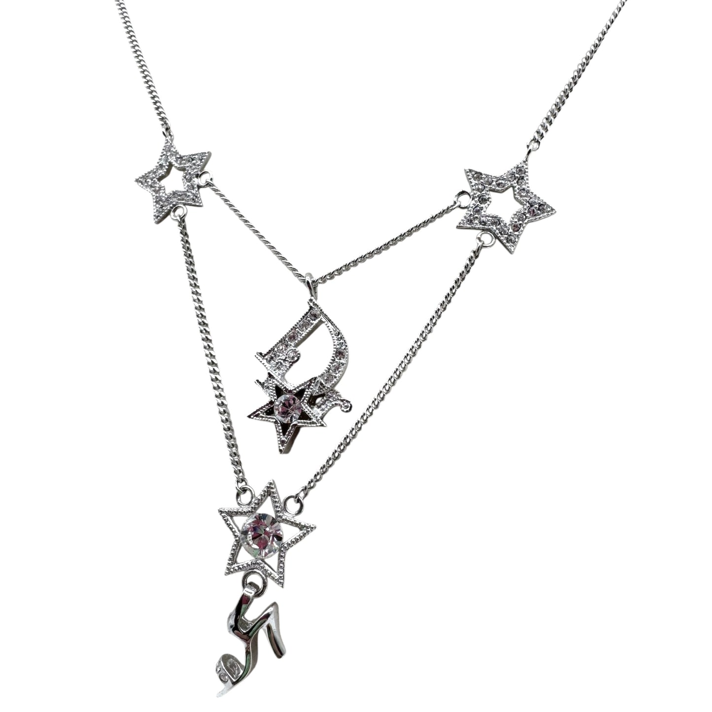 Christian Dior Silver Star & Shoe Crystal Charm Necklace