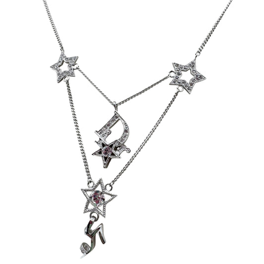 Christian Dior Silver Star & Shoe Crystal Charm Necklace