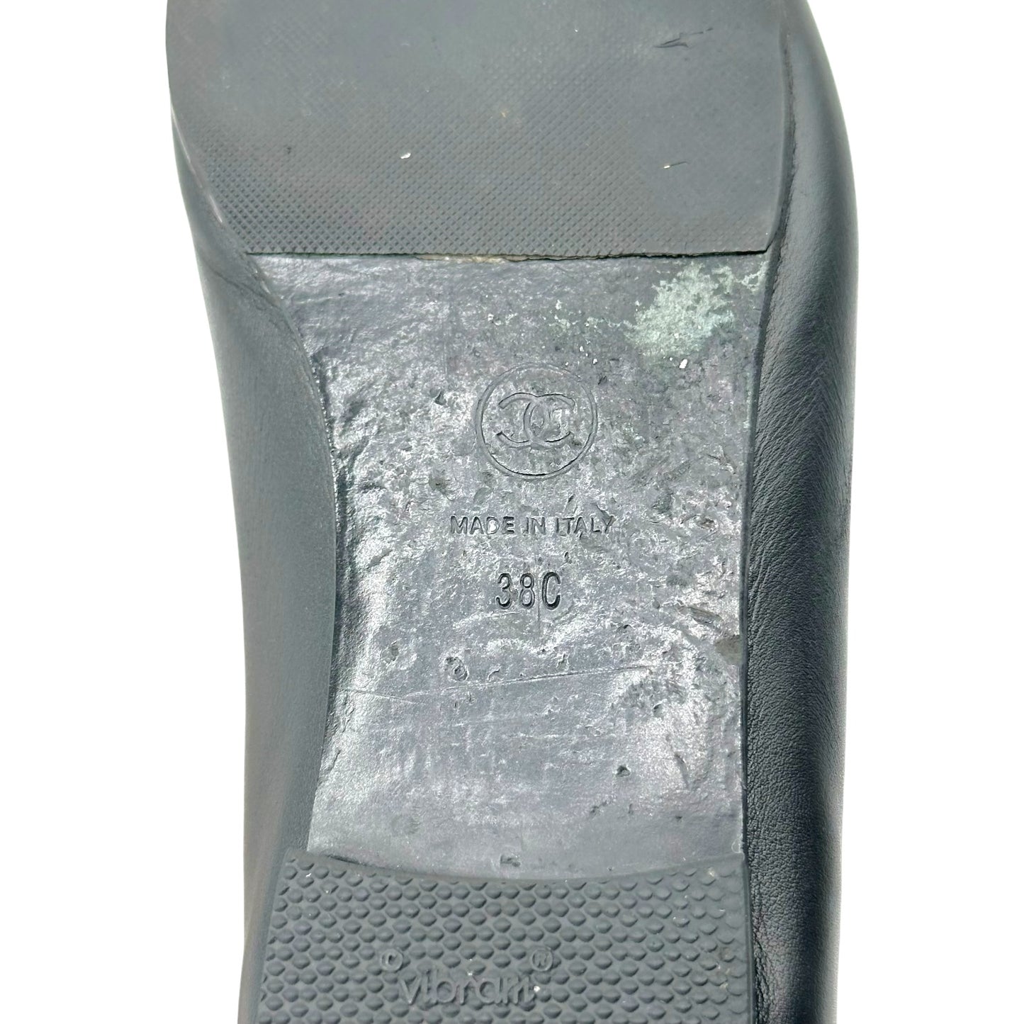 Chanel Metallic Gold & Black Canvas Logo Ballet Flats