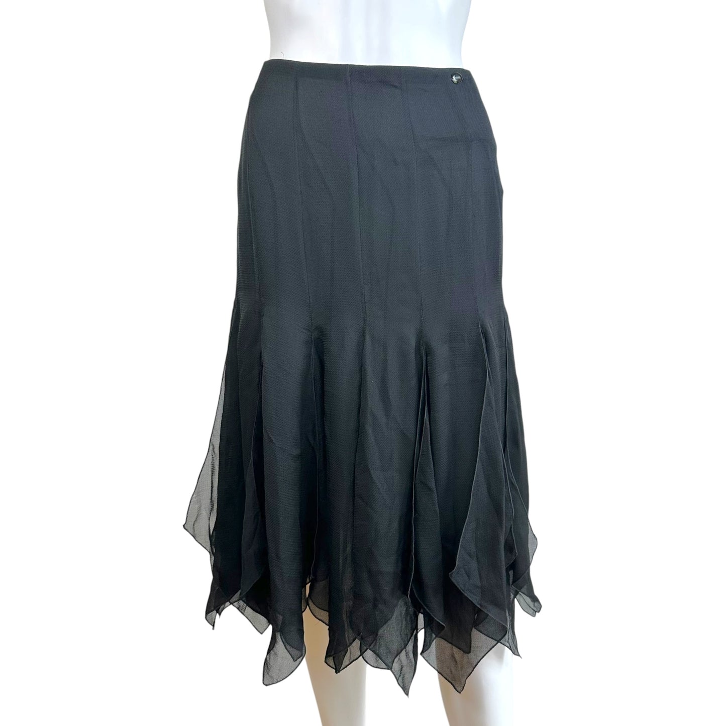 Chanel Black Silk Asymmetrical Hem Midi Skirt