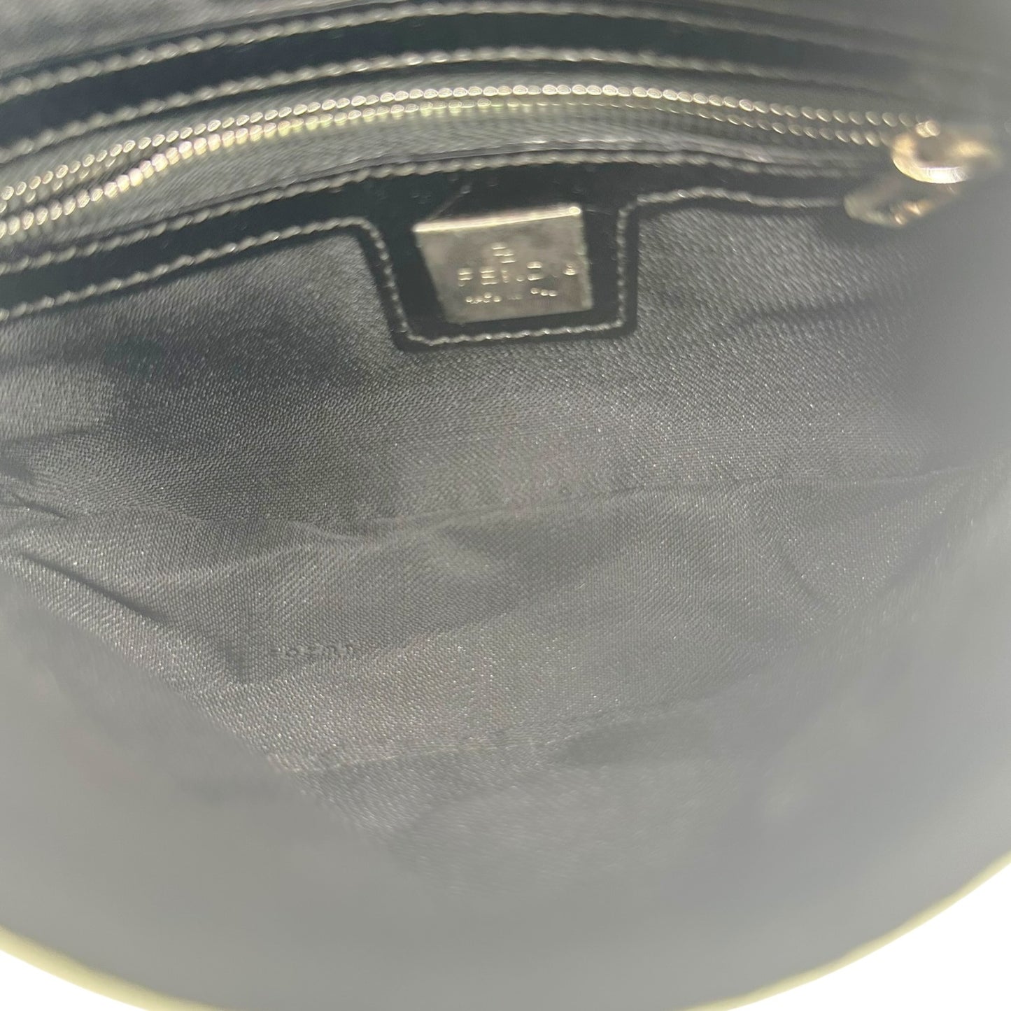 Fendi Black Suede Mini Baguette Bag with Red Buckle