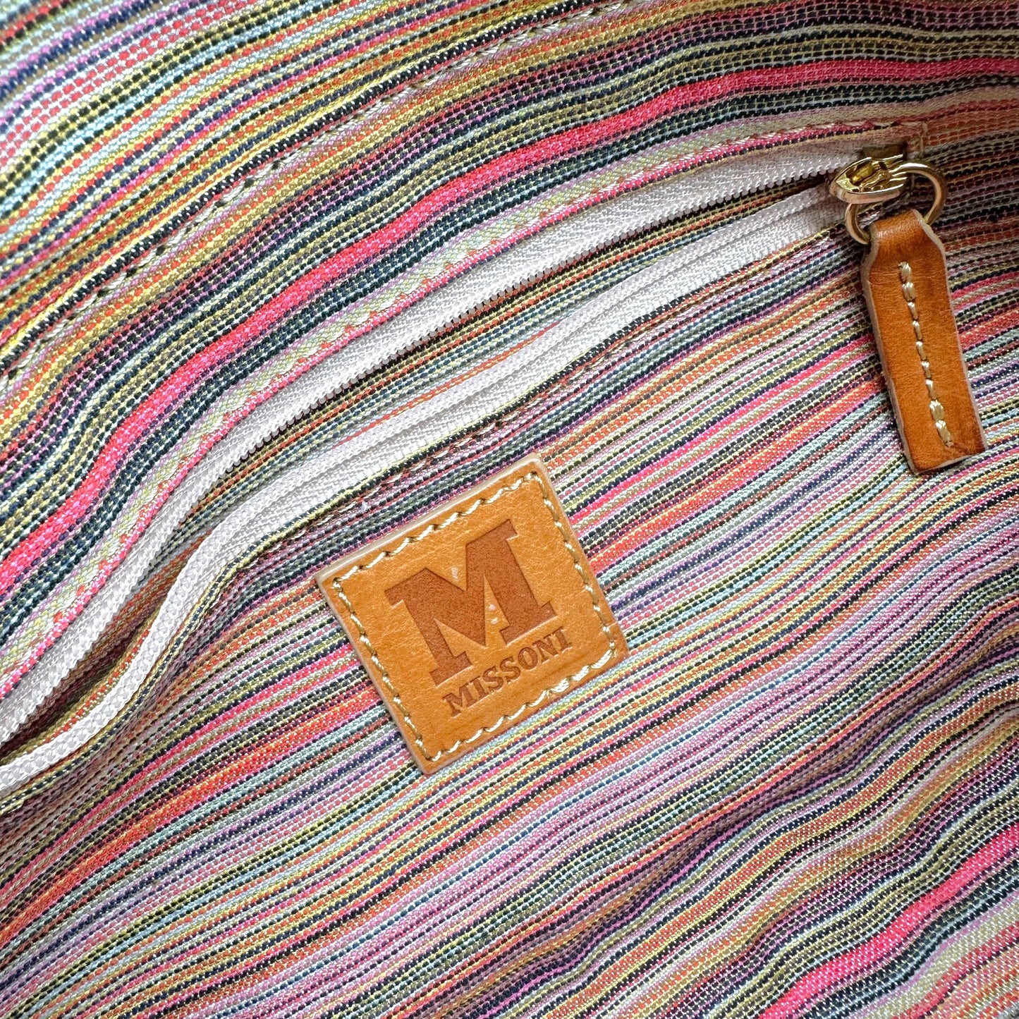 Missoni M Beige Raffia & Turquoise PVC Chain Shoulder Bag