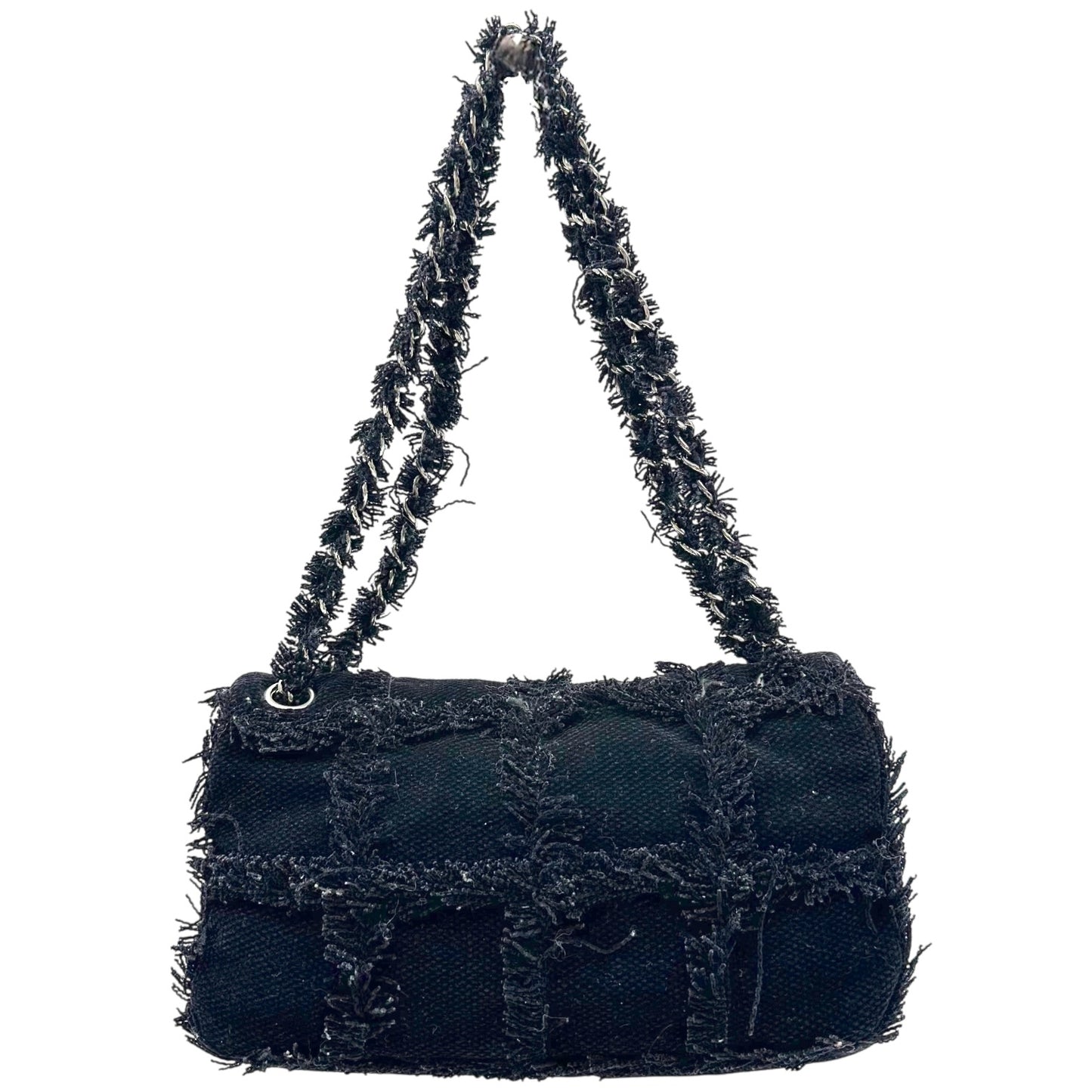 Chanel Tweed & Chain Logo East West Shoulder Bag