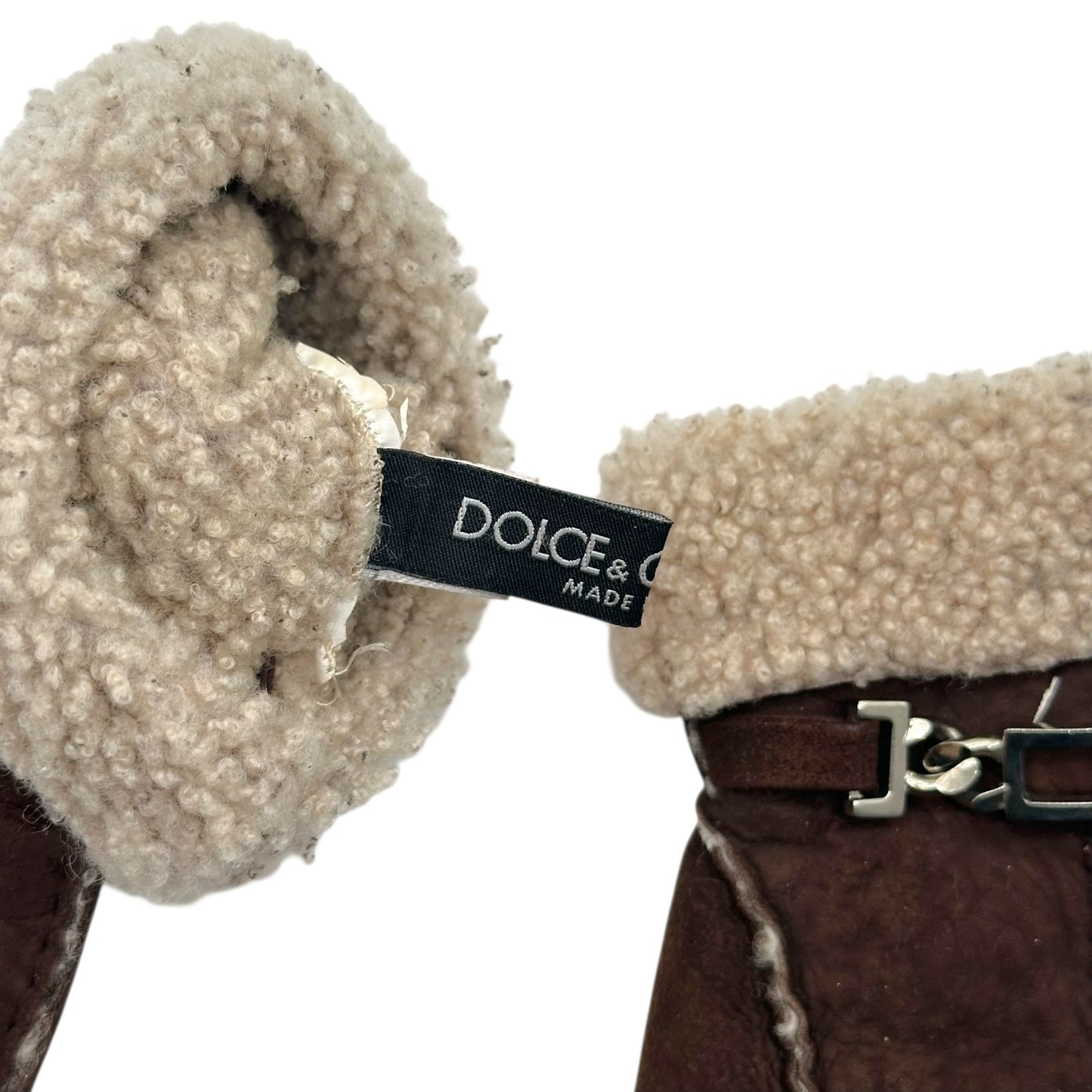 Dolce & Gabbana Brown Shearling Logo Hardware Gloves