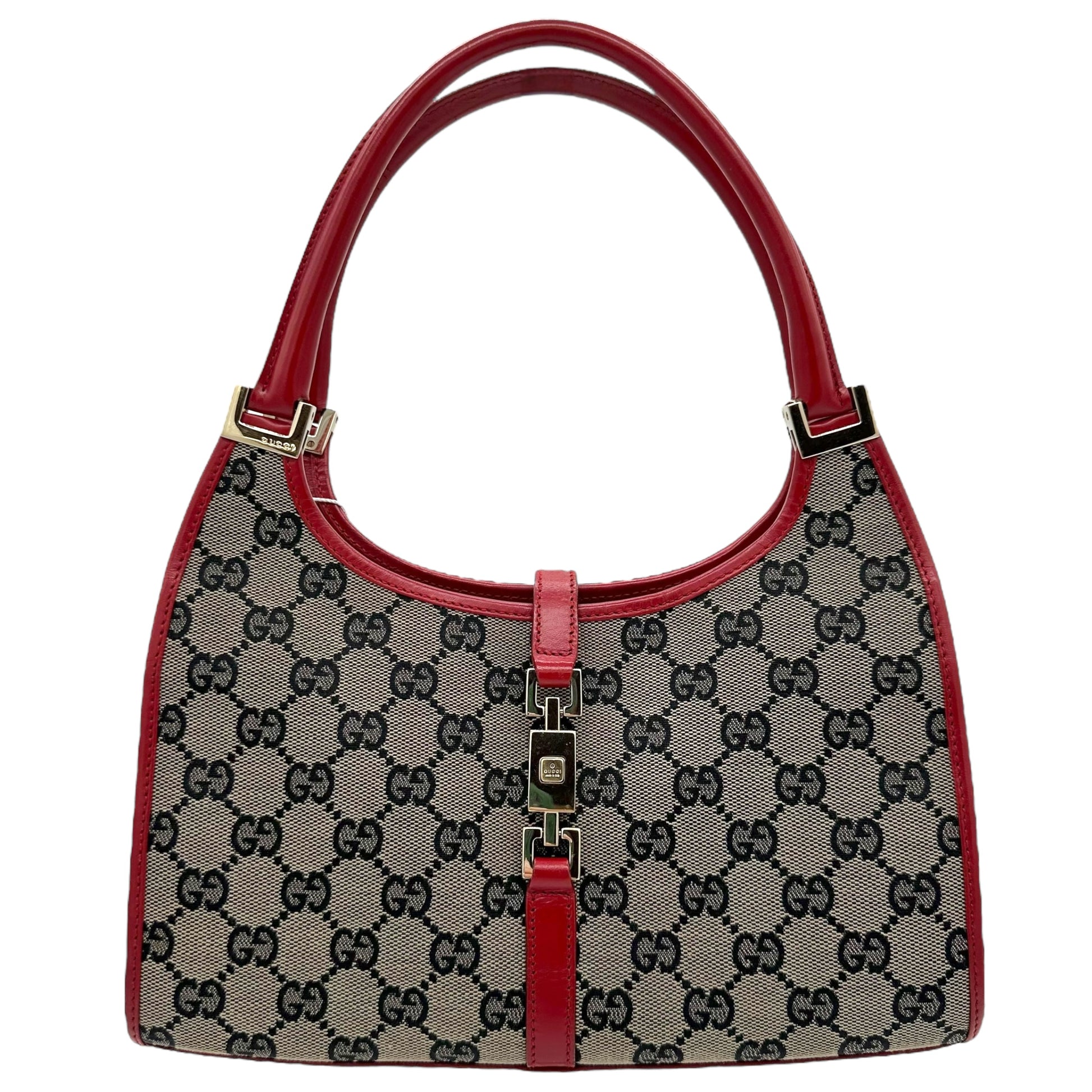 Gucci Gray Monogram & Red Leather Mini Jackie Bag - Outfit Repeater