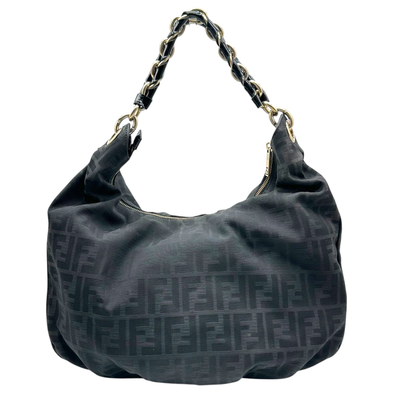 Fendi Black Zucca Monogram Hobo Bag