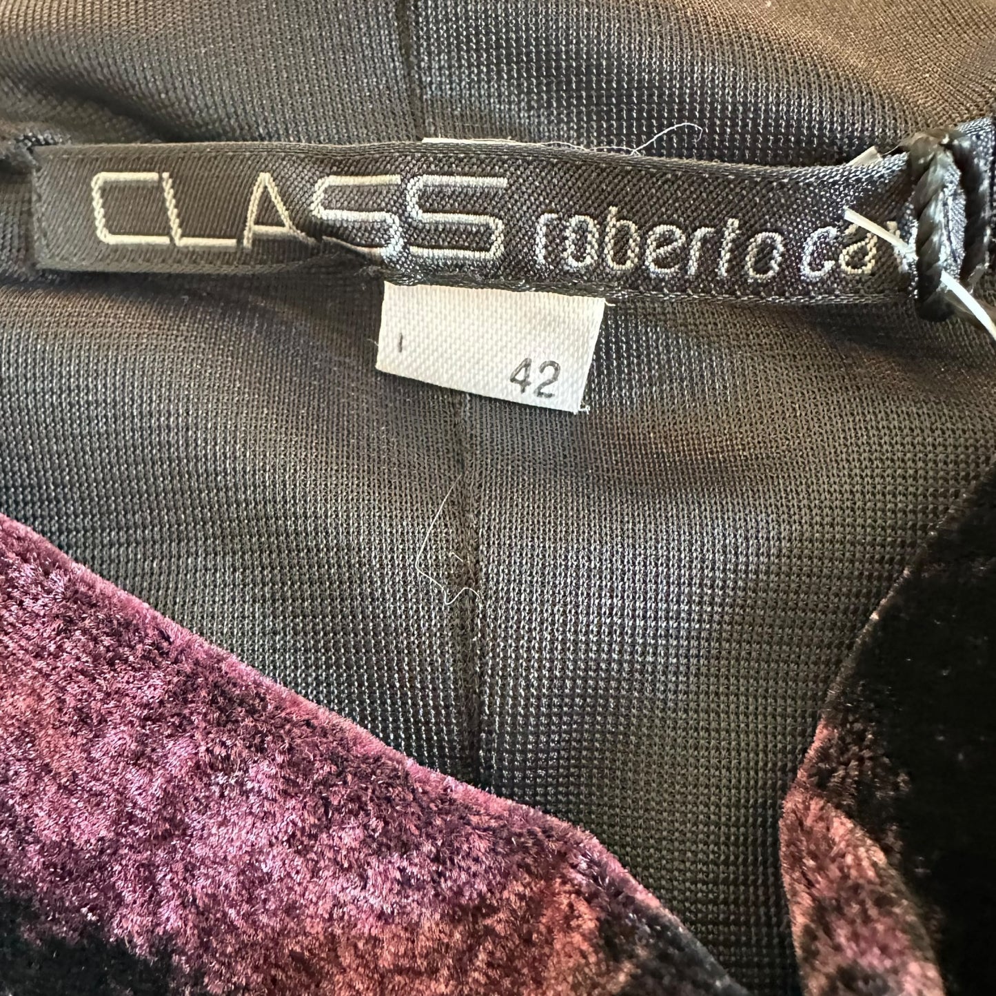Roberto Cavalli Class Purple Velvet Zebra Print Cowl Blouse