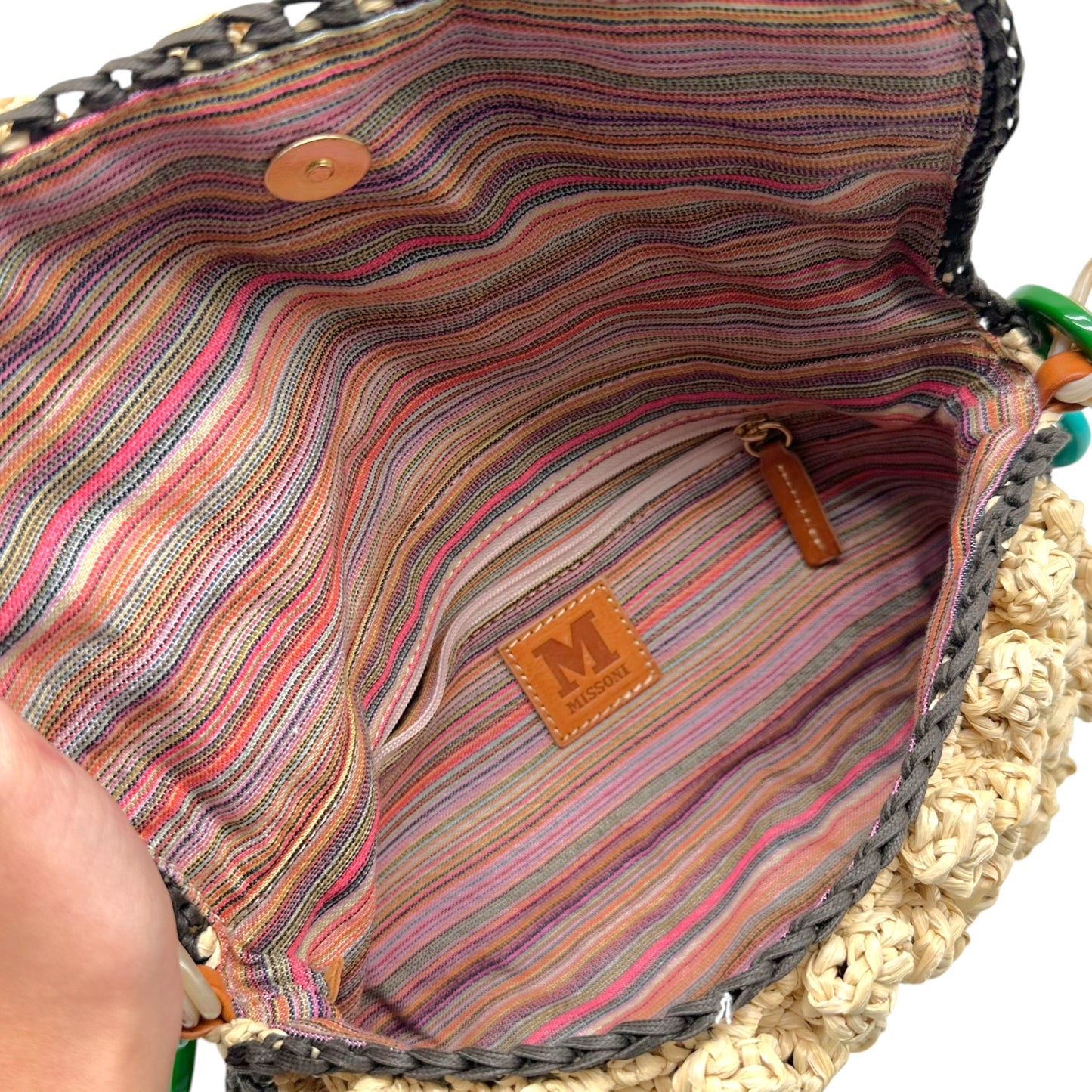 Missoni M Beige Raffia & Turquoise PVC Chain Shoulder Bag