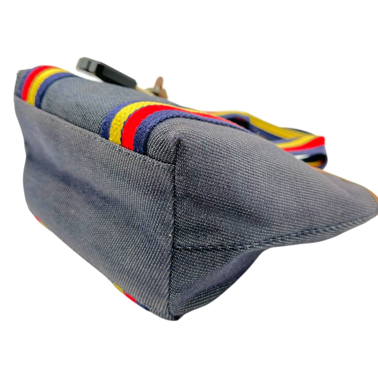 Fendi Denim Striped Mini Tote Bag with Embroidered Logo