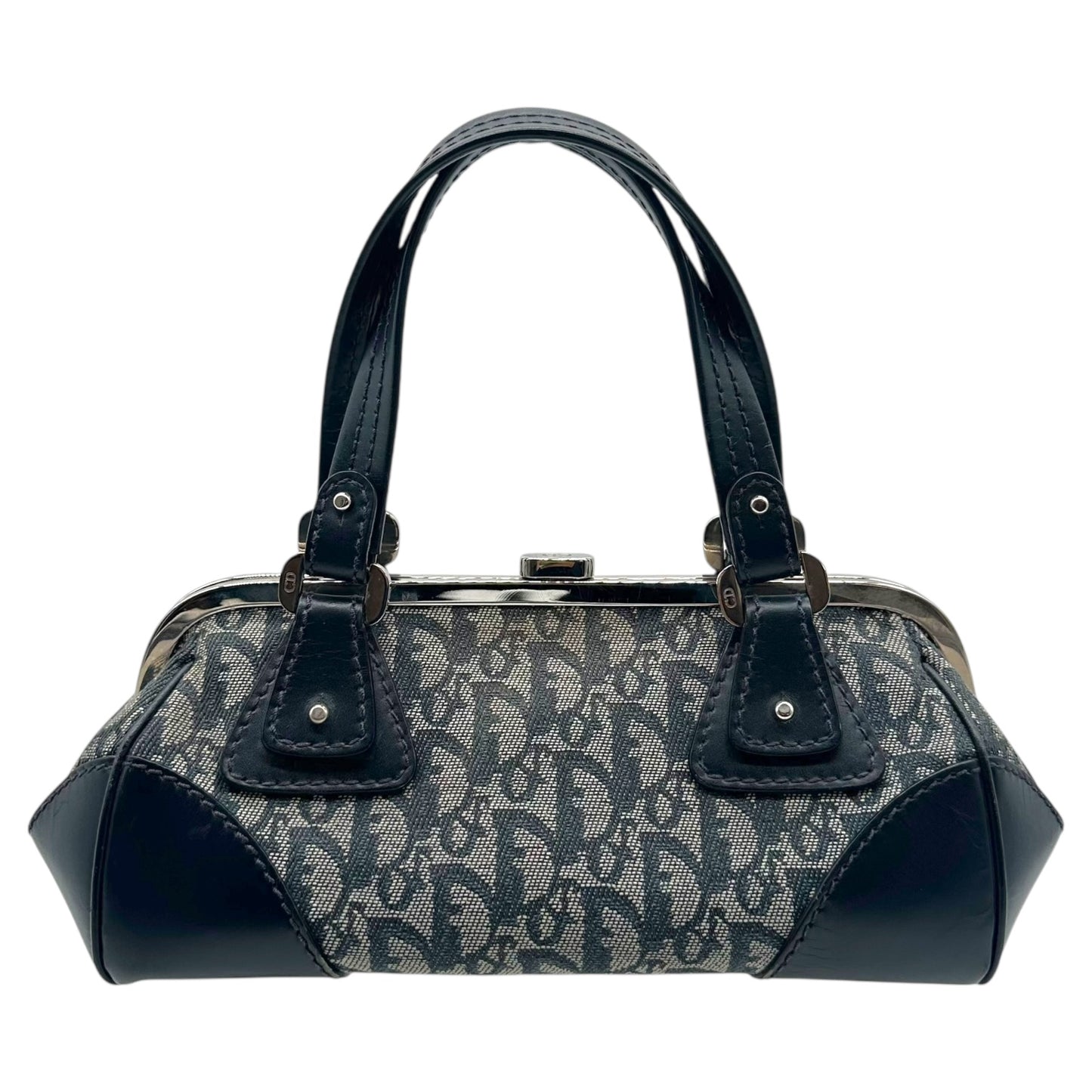 Christian Dior Navy Blue Trotter Monogram East West Kisslock Bag